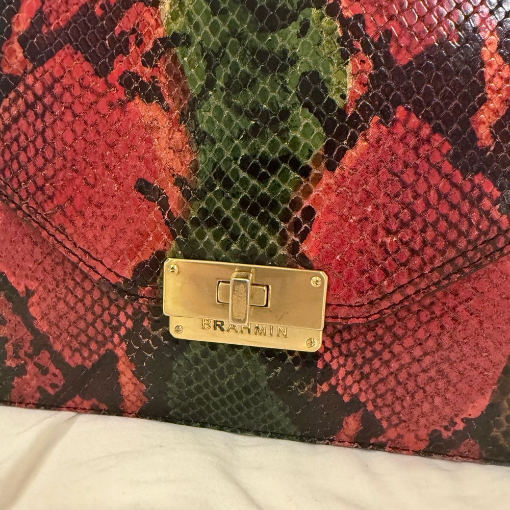 Brahmin Red and Green Snake Print leather Shoulder Bag - Picture 4 of 11